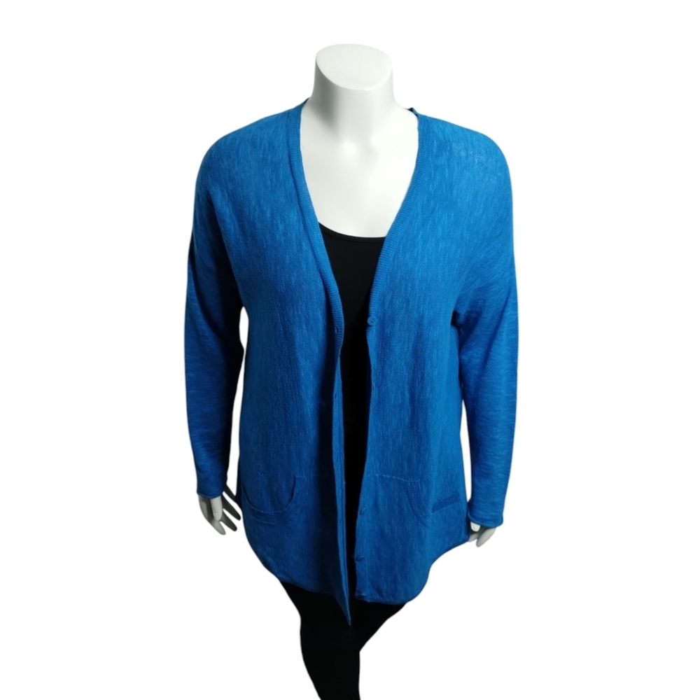 Eileen Fisher Women's Organic Linen Quiet luxury Old Money Classic Cardigan Med